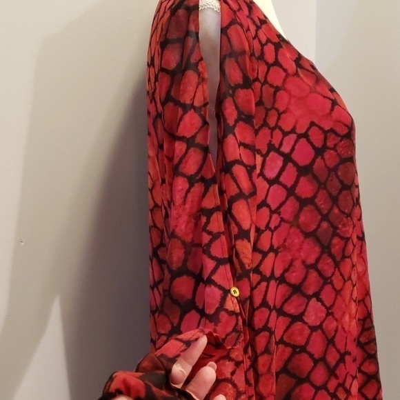 New Direction High Low Tunic Top Slit Sleeve Reptile Print Flowy Fabric Lrge NWT - Picture 5 of 9